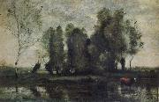 Jean Baptiste Camille  Corot Trees amidst the Marsh Spain oil painting artist